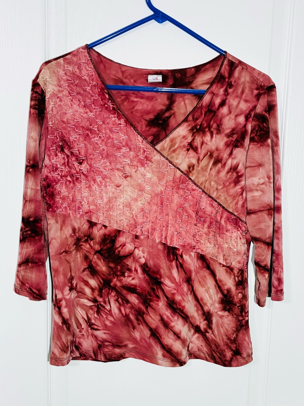 Y2K VTG Bobbie Brooks Tie Dye Embellished Faux Wrap Top Rose Size Large